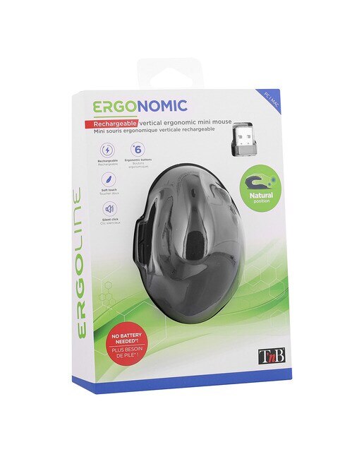Mini ratón T'nB inalámbrico ergonómico vertical y recargable Negro-5