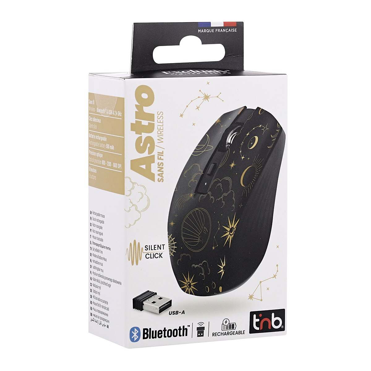 Ratón inalámbrico T'nB ASTRO recargable, Bluetooth Negro-3