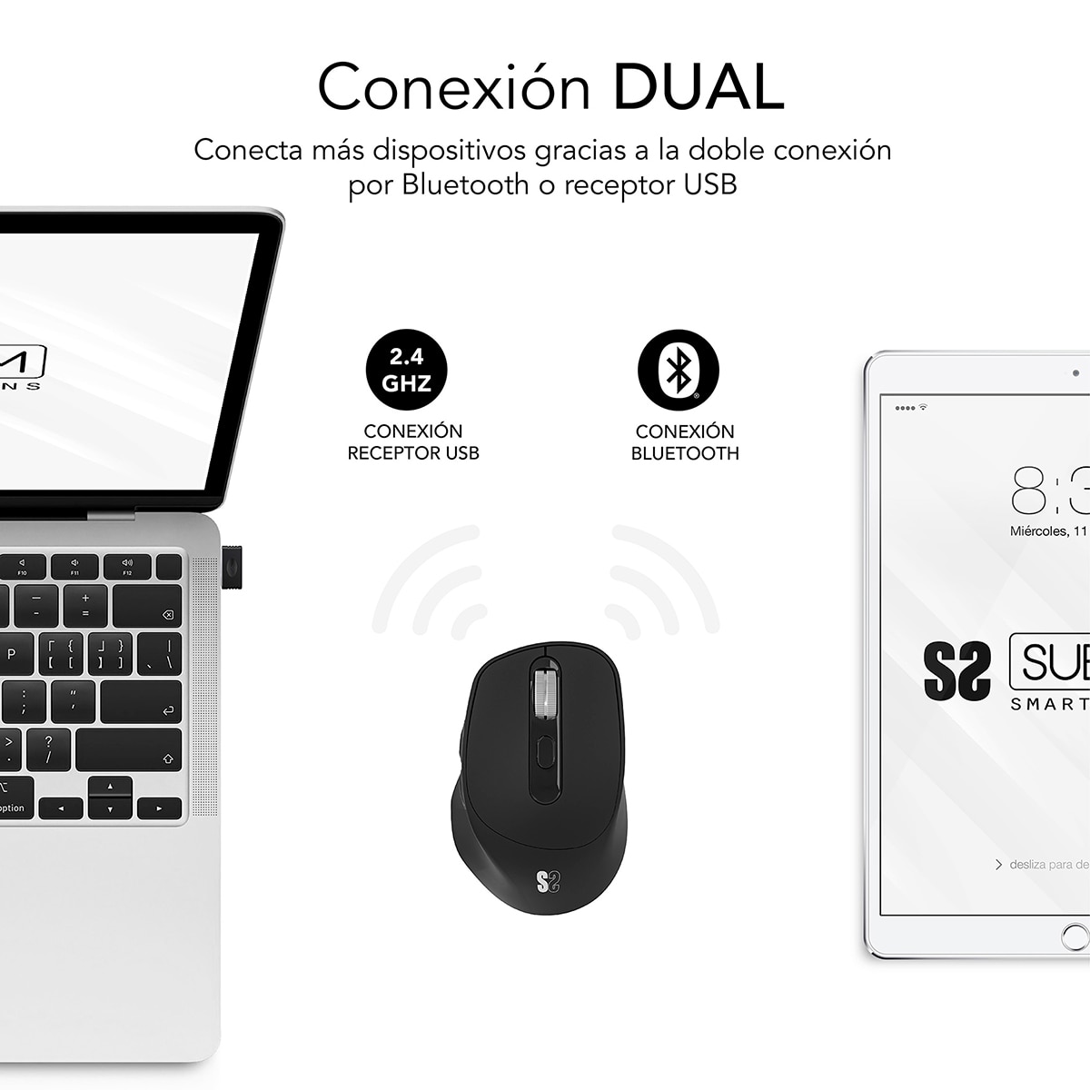 Ratón Subblim Comfort Ergo Dual Mouse Battery Negro-4