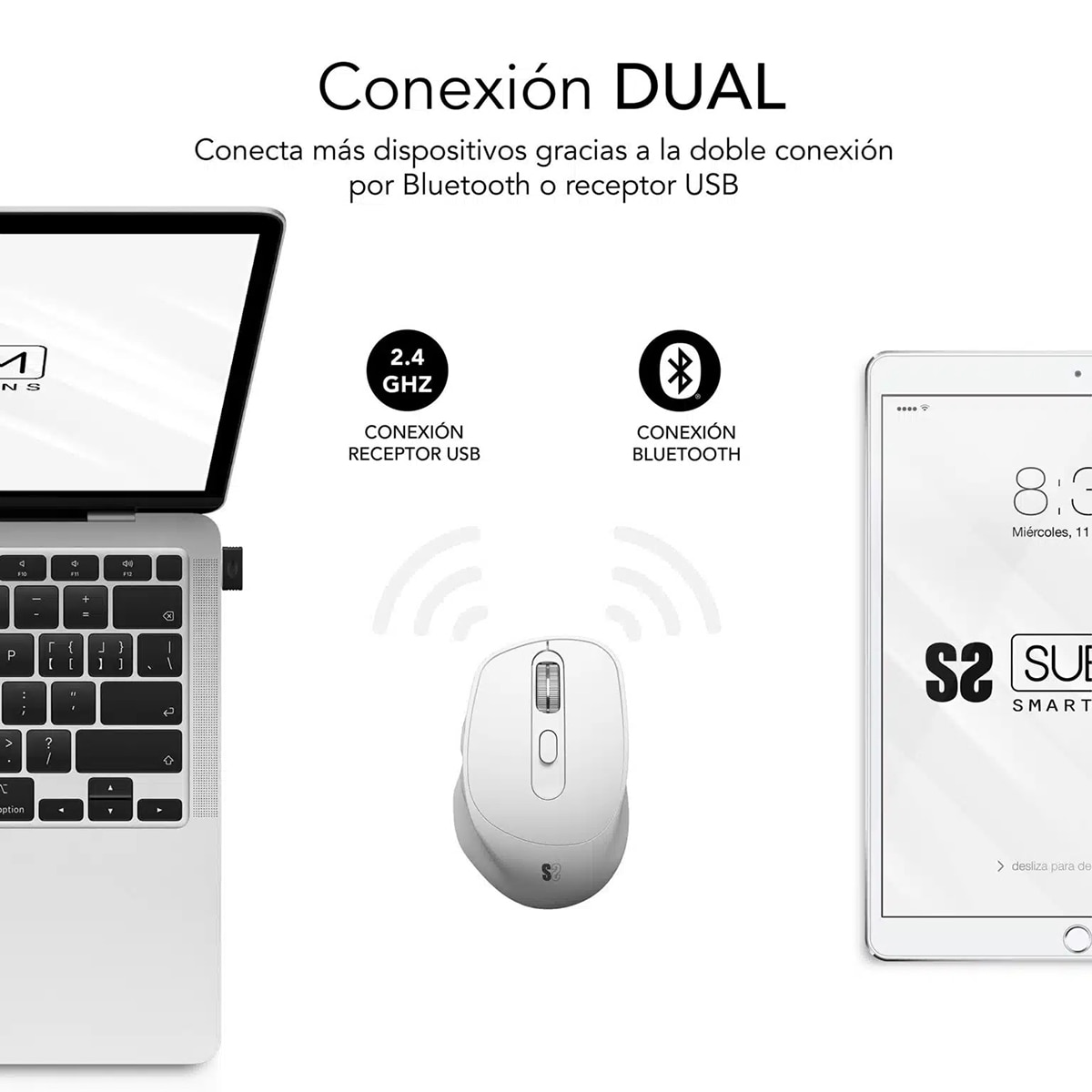 Ratón Subblim Comfort Ergo Dual Mouse Battery - Blanco Blanco-3
