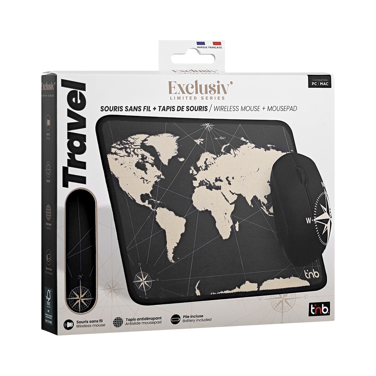 Pack de ratón inalámbrico + alfombrilla T'nB Travel Negro-3