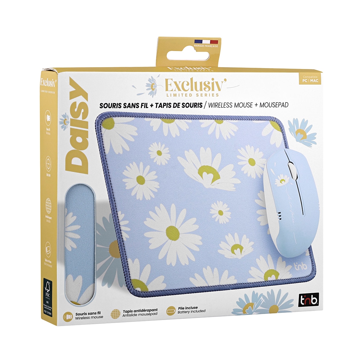 Pack de ratón inalámbrico + alfombrilla T'nB Daisy Azul-4