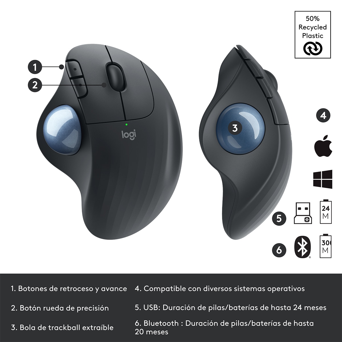 Ratón Wireless Logitech Trackball Ergo M575S Grafito-6