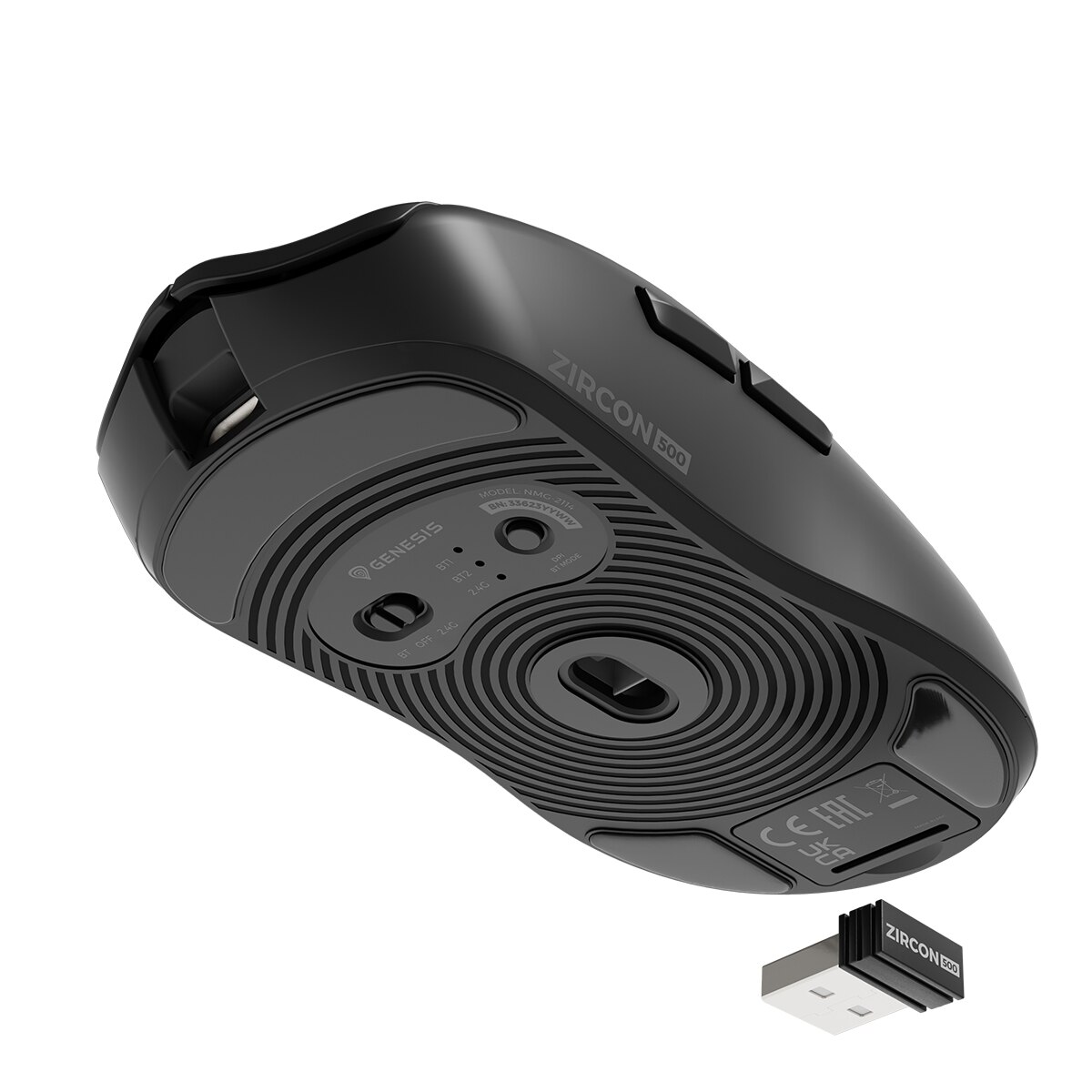 Ratón Gaming Genesis Zircon 500, RF Wireless + Bluetooth + USB-C Negro-6