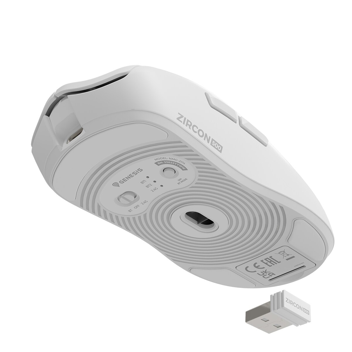 Ratón Gaming Genesis Zircon 500, RF Wireless + Bluetooth + USB-C Blanco-6