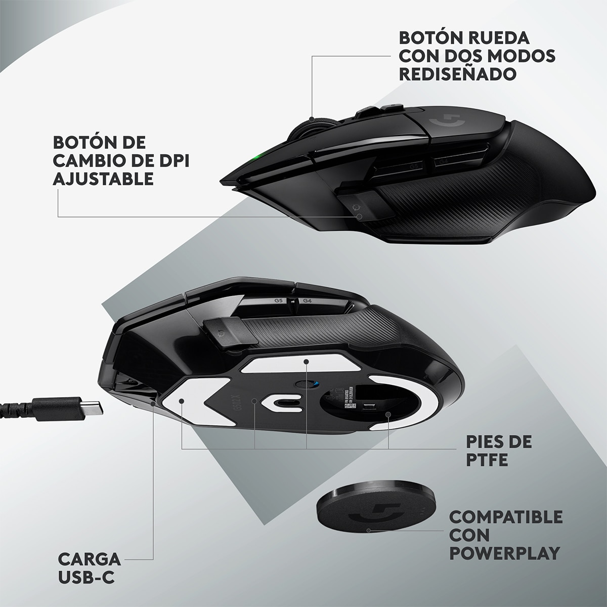 Ratón inalámbrico para gaming Logitech G502 X Lightspeed Negro-5