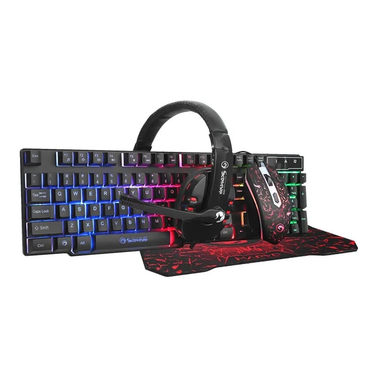 Combo Teclado+Ratón+Alfombrilla+Auriculares Marvo MA-CM370SP Negro-1