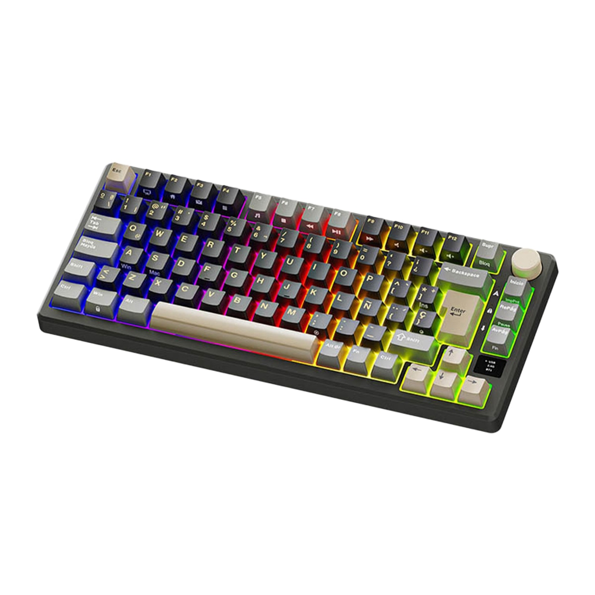 Teclado Gaming Royal Kludge RKM75 ISO-ES Hot-Swappable Switch Silver Speed Wireless Phantom Negro-3