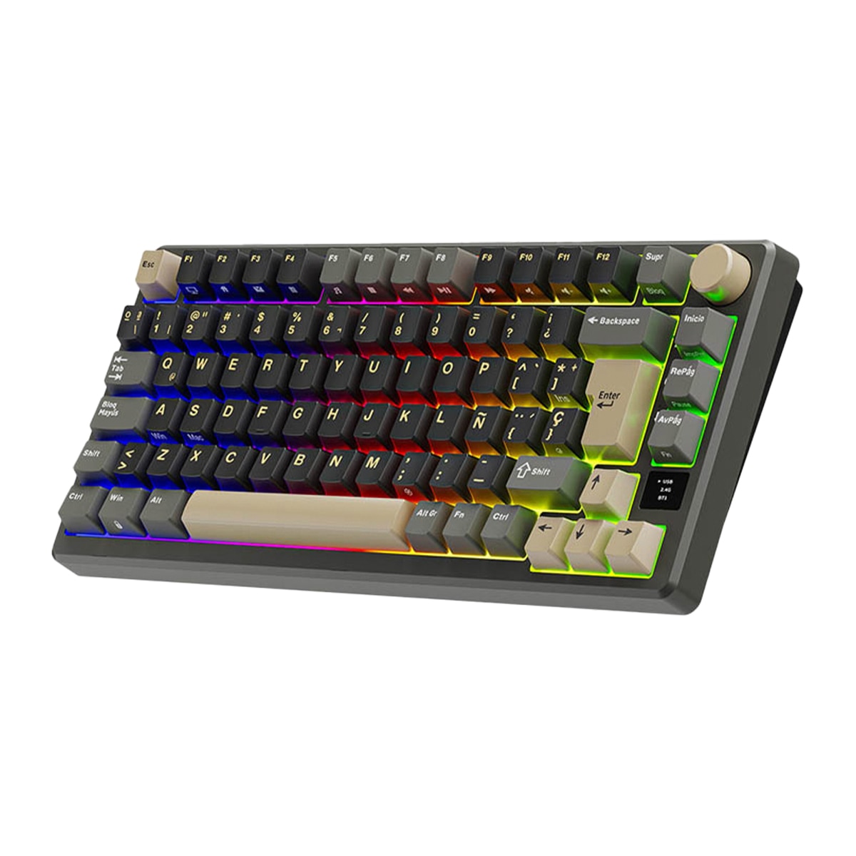 Teclado Gaming Royal Kludge RKM75 ISO-ES Hot-Swappable Switch Silver Speed Wireless Phantom Negro-4