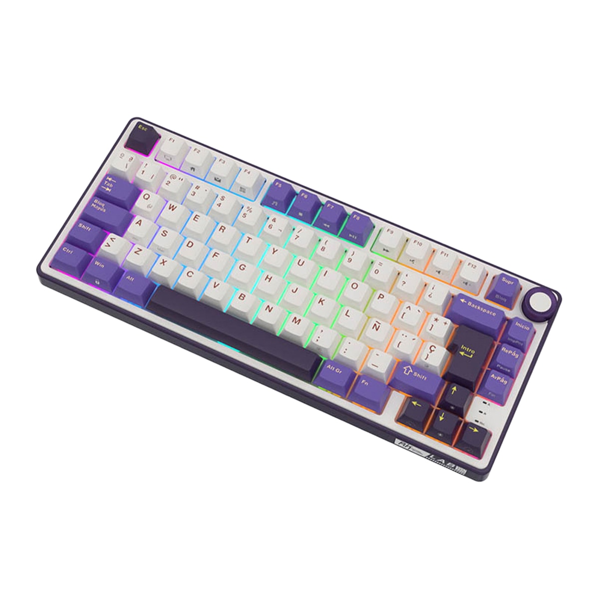 Teclado Gaming Royal Kludge RKR75 ISO-ES Hot-Swappable Switch Silver Speed Blackberry Blanco / Morado-3