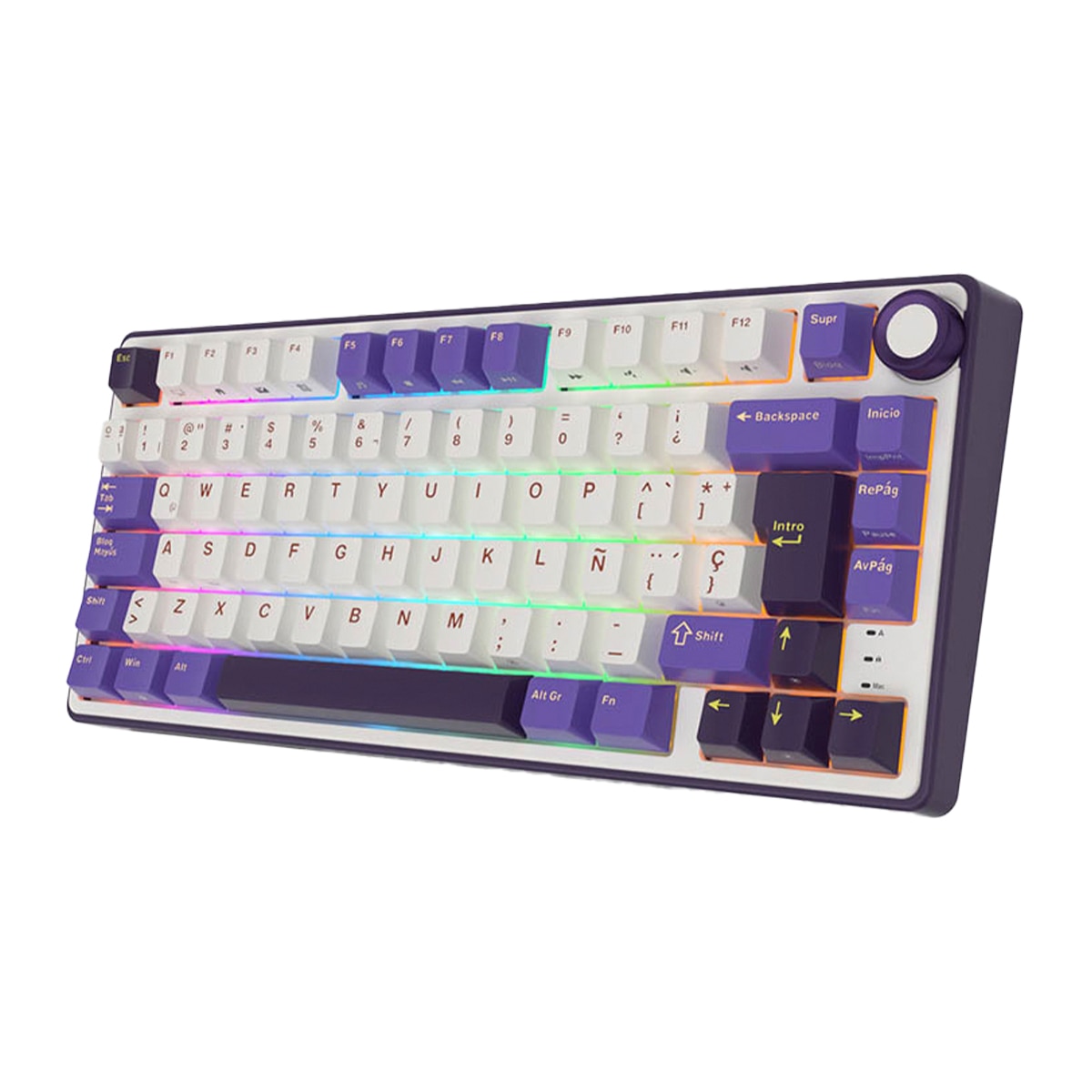 Teclado Gaming Royal Kludge RKR75 ISO-ES Hot-Swappable Switch Silver Speed Blackberry Blanco / Morado-4