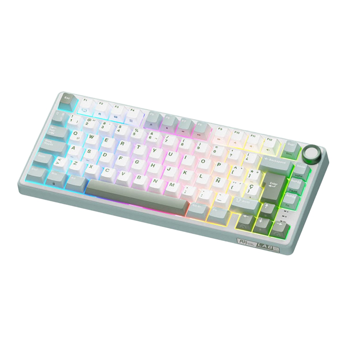 Teclado Gaming Royal Kludge RKR75 ISO-ES Hot-Swappable Switch Silver Speed Skycyan Blanco / Verde-3