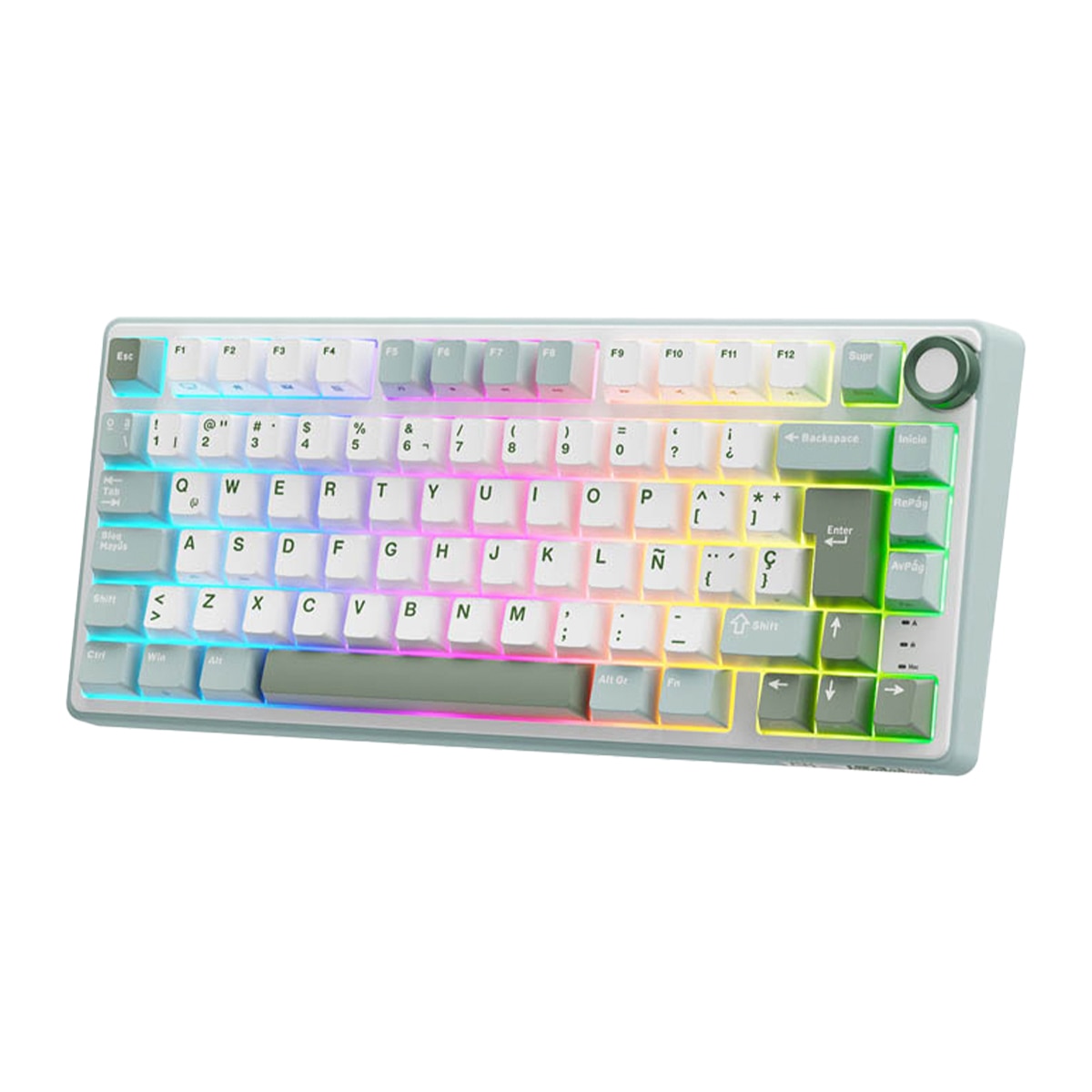 Teclado Gaming Royal Kludge RKR75 ISO-ES Hot-Swappable Switch Silver Speed Skycyan Blanco / Verde-4