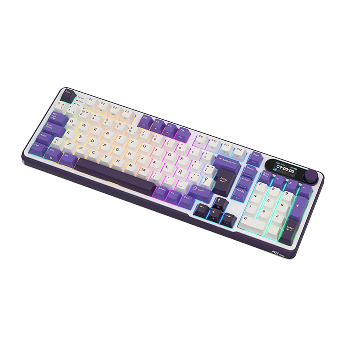 Teclado Gaming Royal Kludge RKS98 ISO-ES Hot-Swappable Switch Brown Wireless Blackberry Blanco / Morado-3