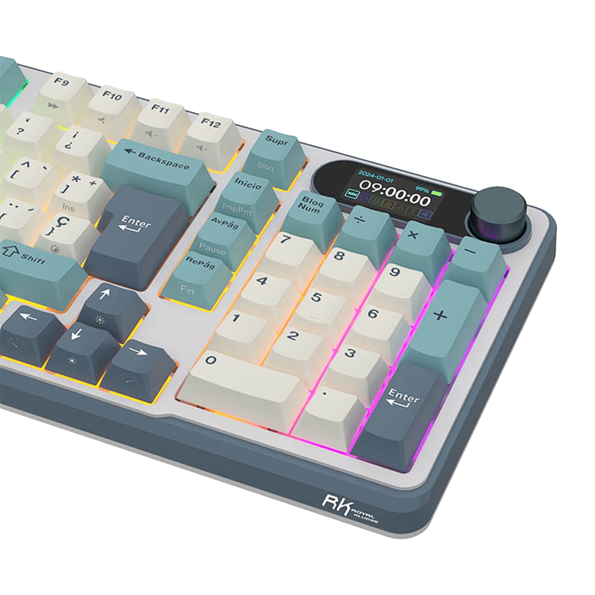 Teclado Gaming Royal Kludge RKS98 ISO-ES Hot-Swappable Switch Brown Wireless Light Cloud Gris-5