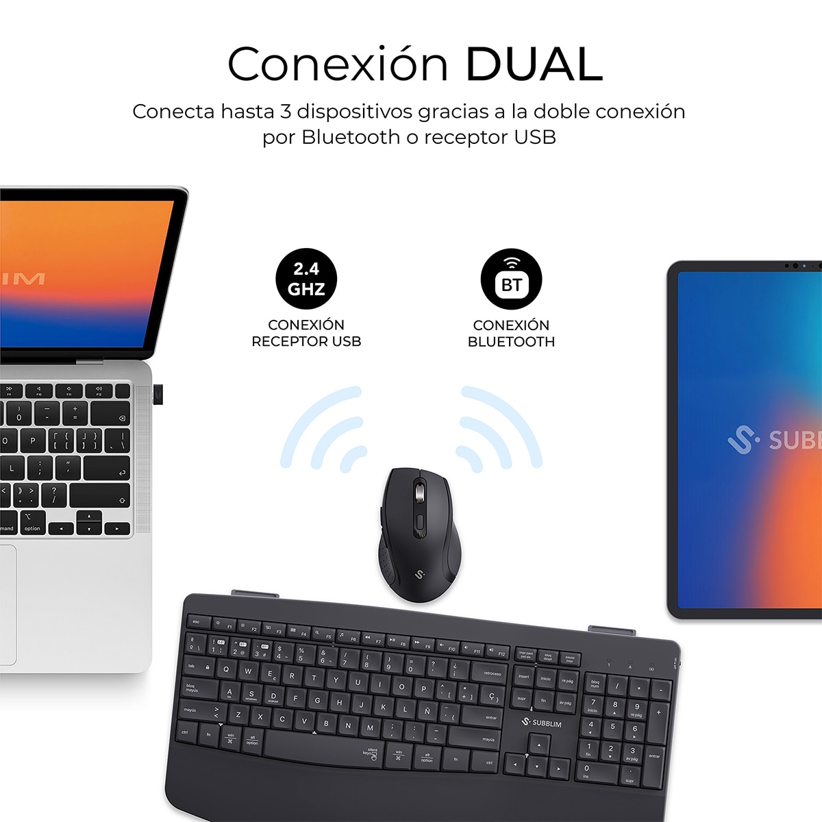 Combo de teclado y ratón ergonómicos Subblim multidispositivo negro Negro-2