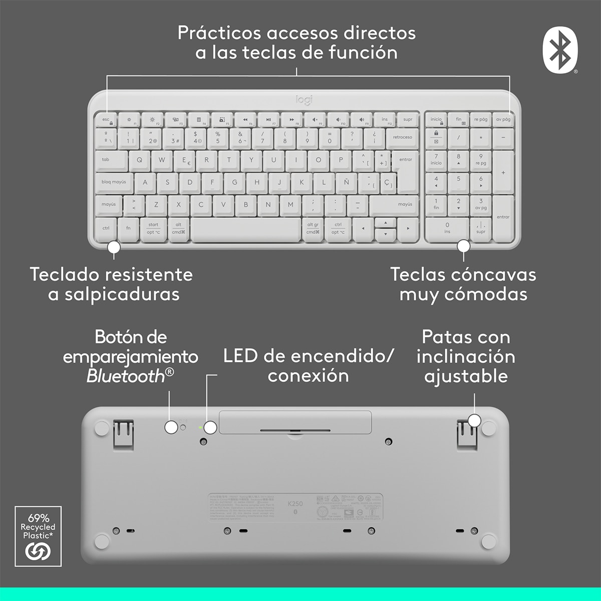 Combo de teclado y ratón inalámbricos Logitech MK 250 blanco Blanco-8