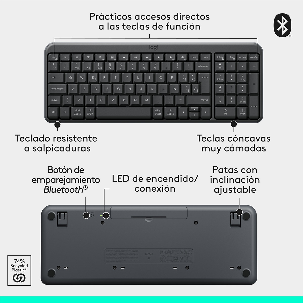 Combo de teclado y ratón inalámbricos Logitech MK 250 negro Grafito-8