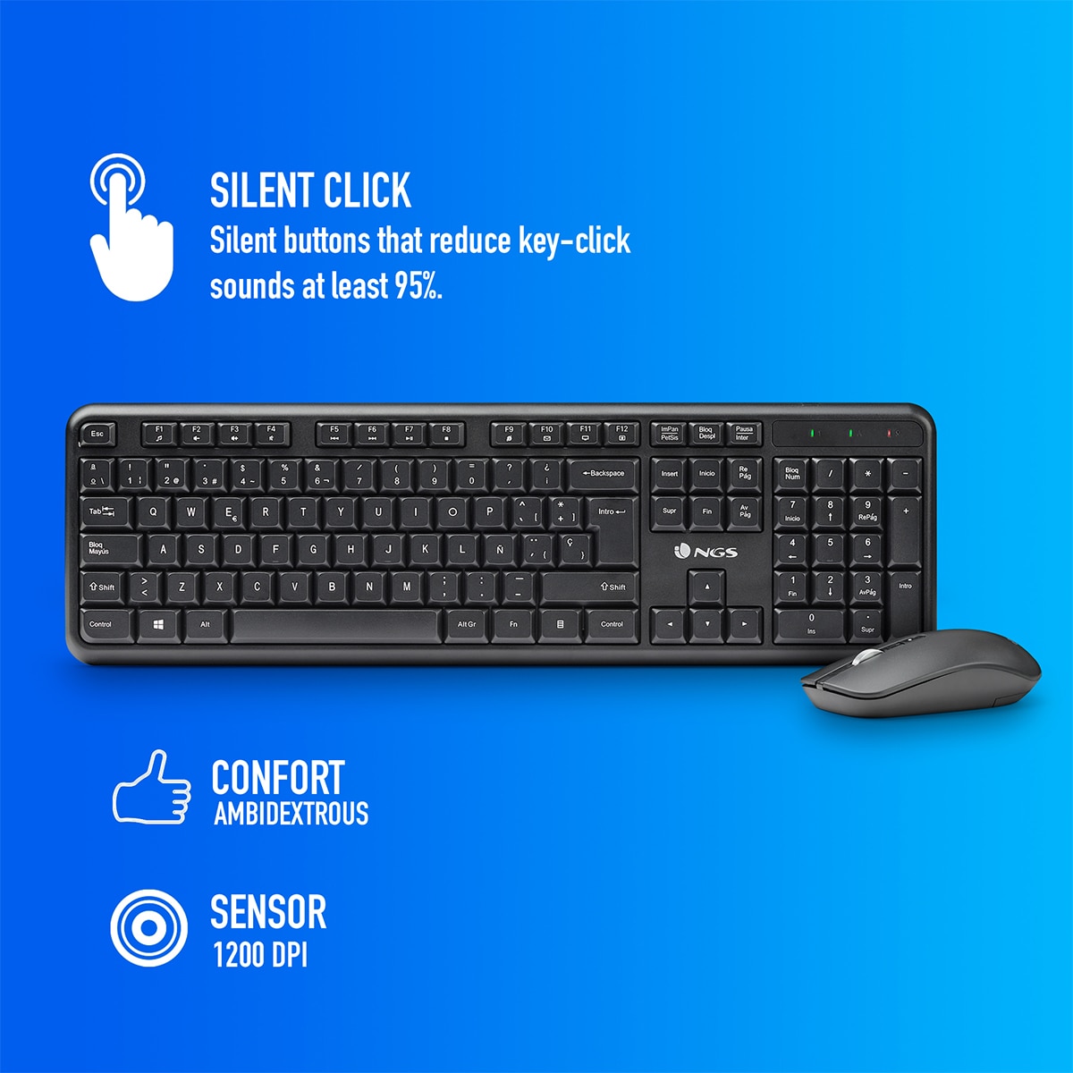 Teclado + Ratón inalámbricos NGS Serenity Kit Negro-2