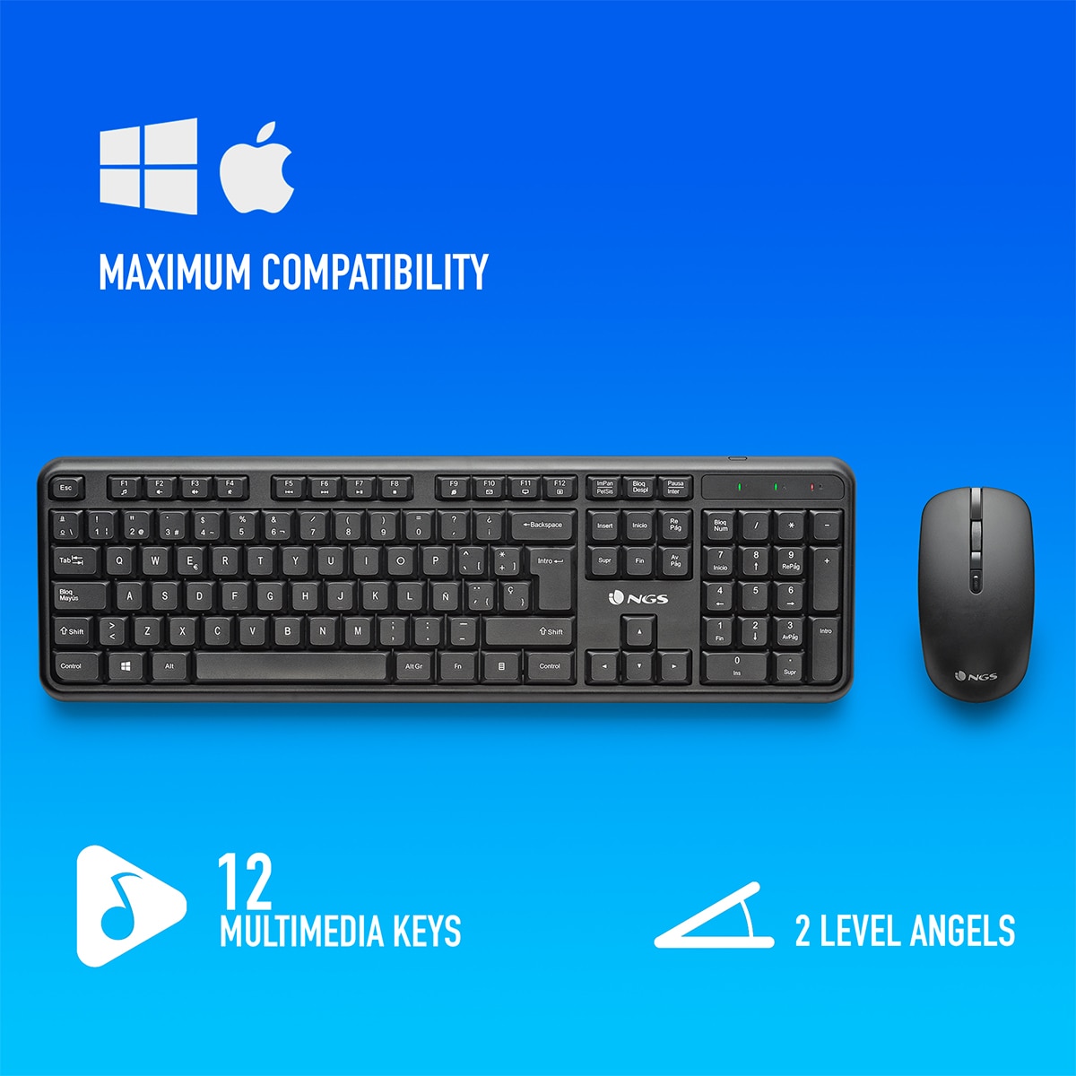 Teclado + Ratón inalámbricos NGS Serenity Kit Negro-4