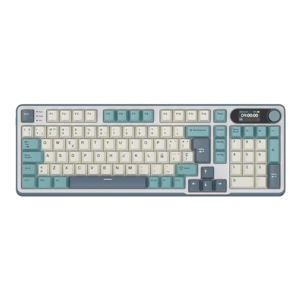Teclado para Mac y Windows Royal Kludge RKS98 ISO-ES RGB Hot-Swappable Switch Chartreuse Wireless Light Cloud Gris / Azul-2