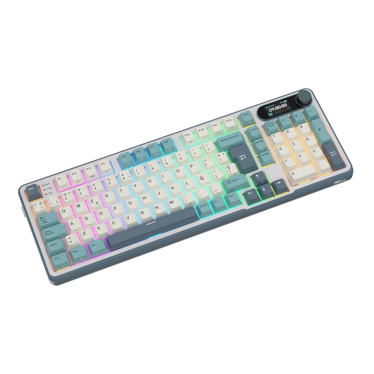 Teclado para Mac y Windows Royal Kludge RKS98 ISO-ES RGB Hot-Swappable Switch Chartreuse Wireless Light Cloud Gris / Azul-3