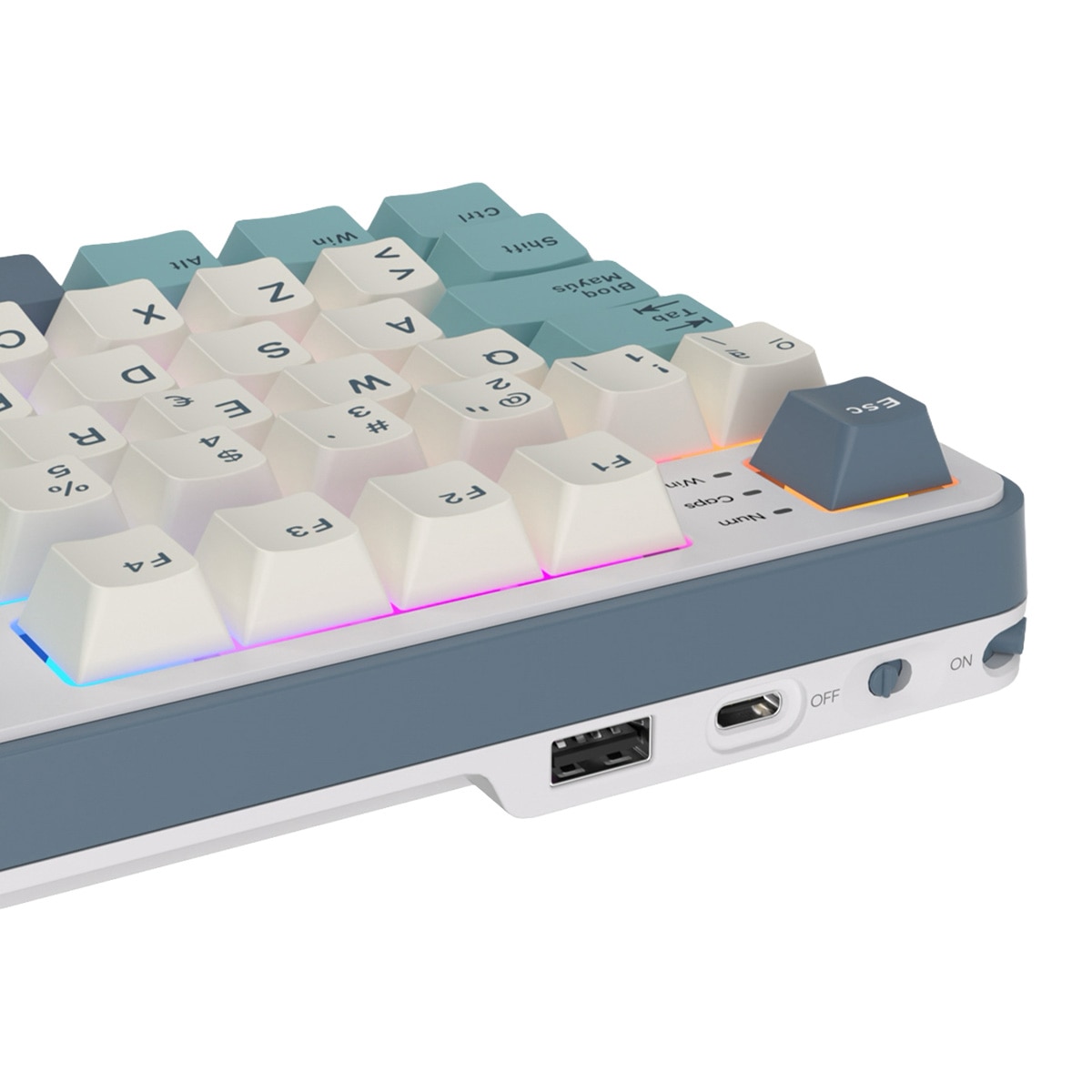 Teclado para Mac y Windows Royal Kludge RKS98 ISO-ES RGB Hot-Swappable Switch Chartreuse Wireless Light Cloud Gris / Azul-7