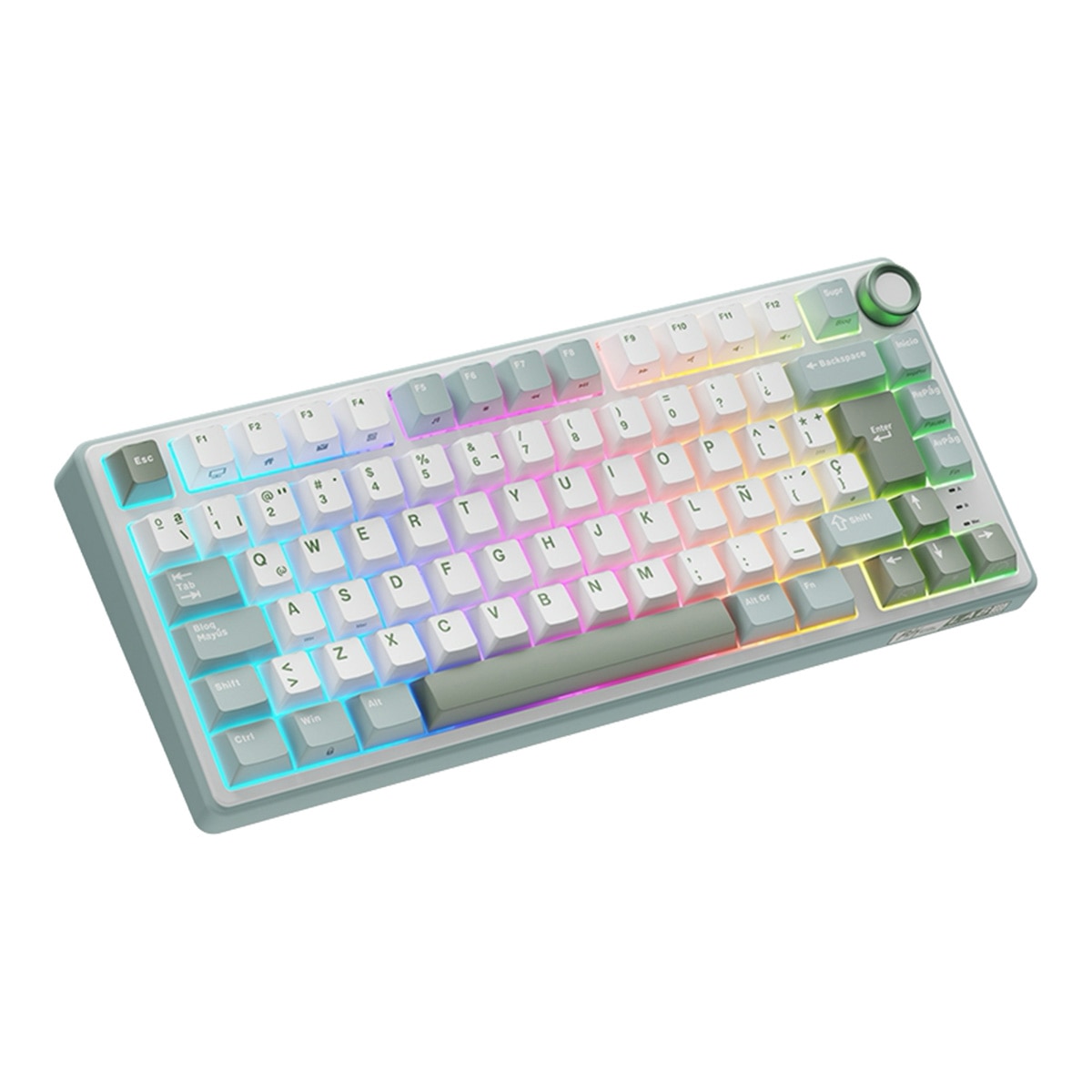 Teclado para Mac y Windows Royal Kludge RKR75 ISO-ES Hot-Swappable Switch Brown Skycyan Blanco / Azul-3