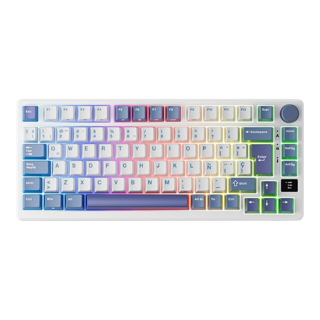 Imagen 0 de Teclado para Mac y Windows Royal Kludge RKM75 RGB ISO-ES Hot-Swappable Switch Silver Speed Wireless Taro Milk