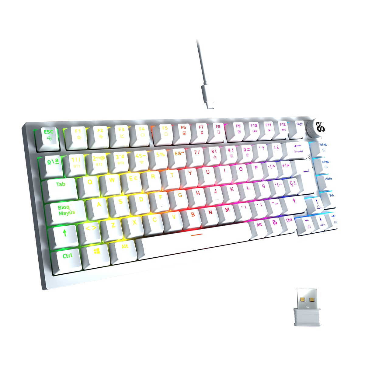 Teclado Gaming Newskill Pyros Pro inalámbrico mecánico 75% con triple conectividad - Blanco Blanco-5