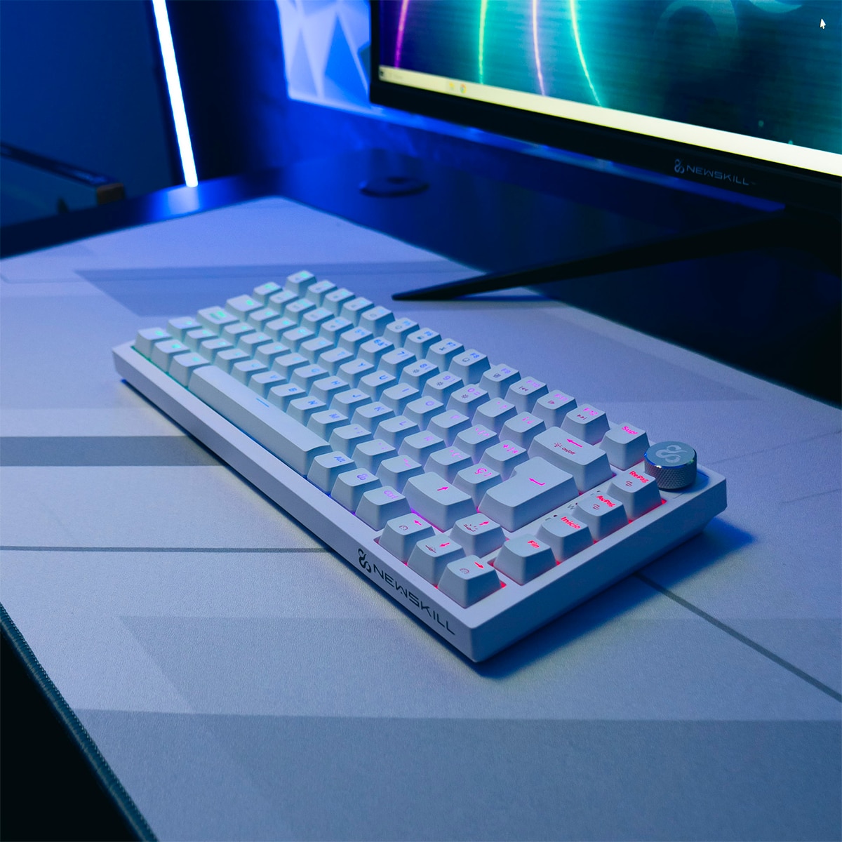 Teclado Gaming Newskill Pyros Pro inalámbrico mecánico 75% con triple conectividad - Blanco Blanco-6