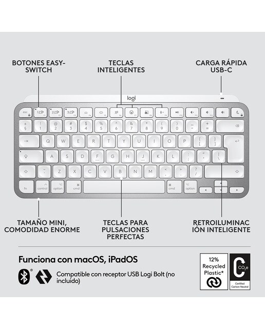 Teclado inalámbrico Logitech MX Keys Mini para Mac Gris pálido - Gris claro Gris claro-4
