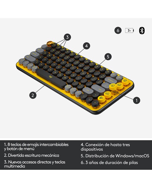 Imagen 5 de Teclado inalámbrico Logitech POP KEYS Blast - Amarillo Amarillo