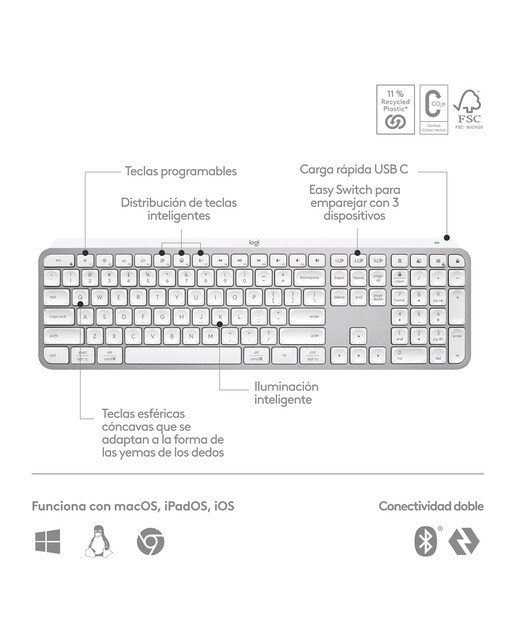 Teclado inalámbrico Logitech MX Keys S Gris pálido - Gris claro Gris claro-3