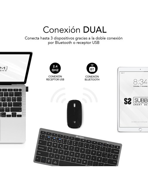 Combo de teclado y ratón inalámbricos Subblim Multidispositivo negro Gris / Negro-3