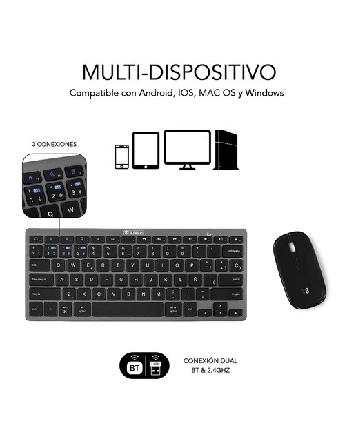 Combo de teclado y ratón inalámbricos Subblim Multidispositivo negro Gris / Negro-4