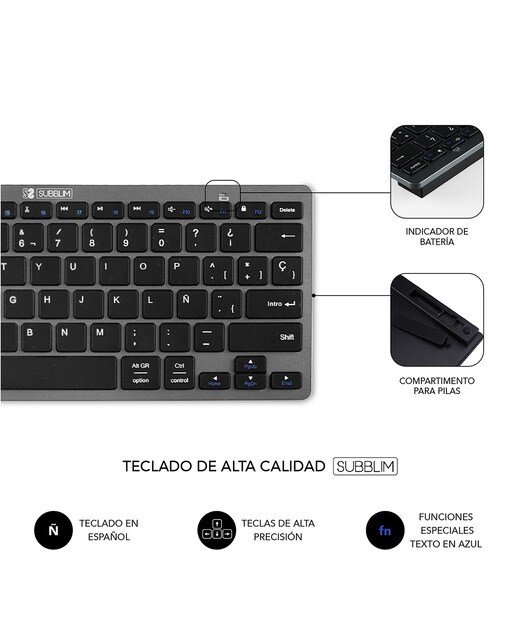 Combo de teclado y ratón inalámbricos Subblim Multidispositivo negro Gris / Negro-6