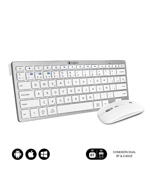 Combo de teclado y ratón inalámbricos Subblim Multidispositivo blanco Blanco / Plata-2