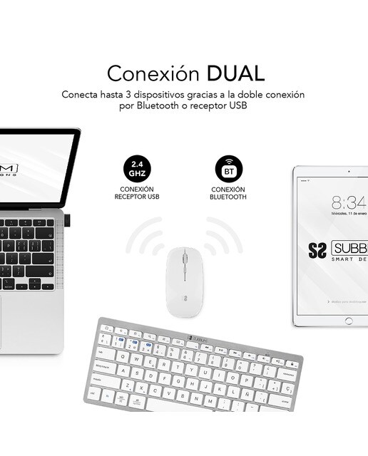 Combo de teclado y ratón inalámbricos Subblim Multidispositivo blanco Blanco / Plata-3