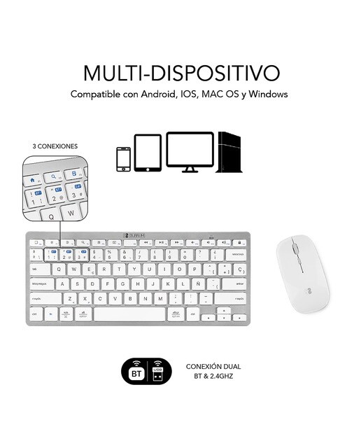 Combo de teclado y ratón inalámbricos Subblim Multidispositivo blanco Blanco / Plata-4