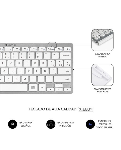 Combo de teclado y ratón inalámbricos Subblim Multidispositivo blanco Blanco / Plata-6
