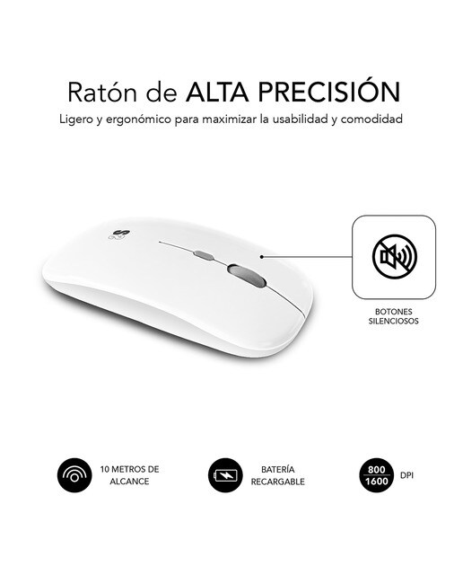 Combo de teclado y ratón inalámbricos Subblim Multidispositivo blanco Blanco / Plata-7