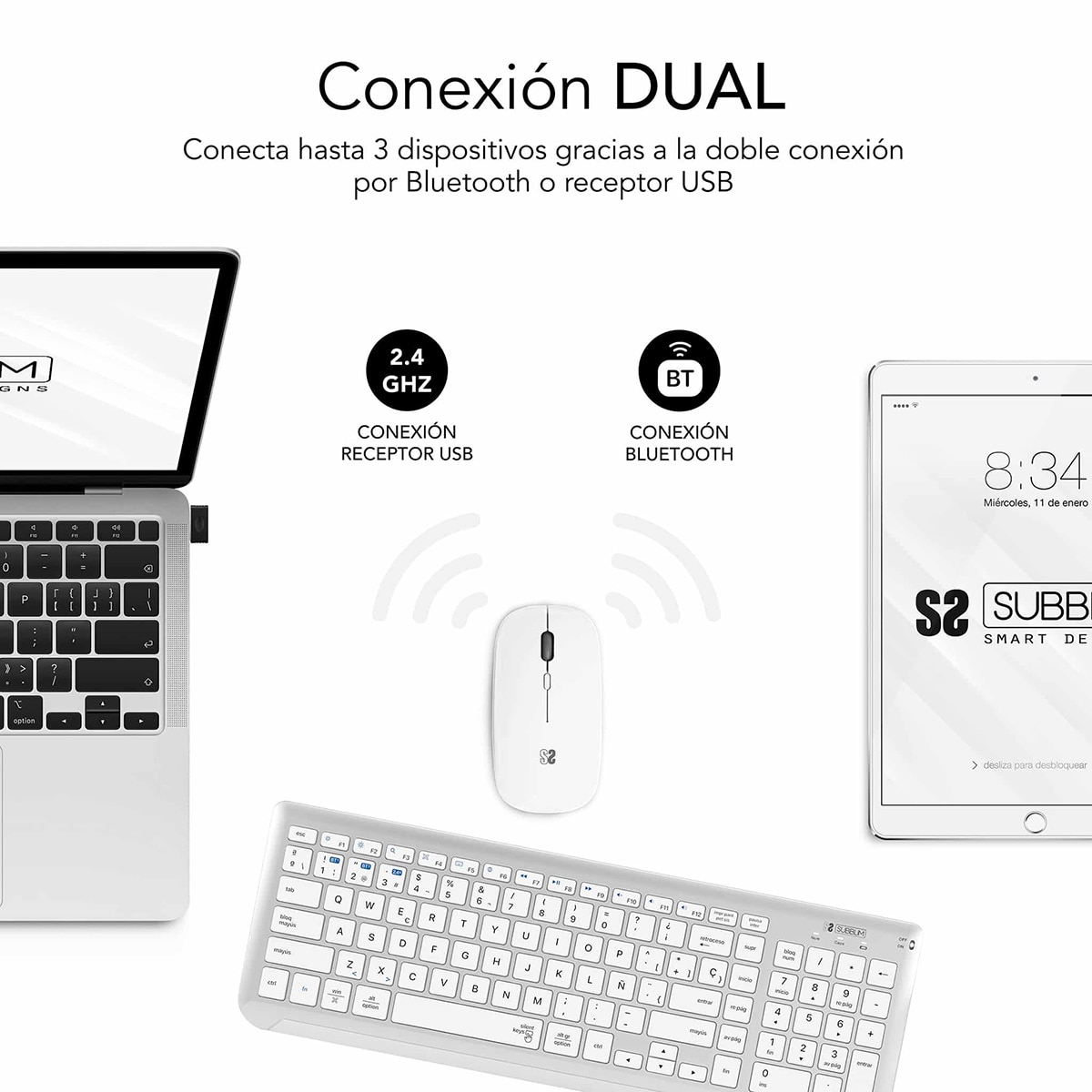 Teclado y ratón inalámbricos Subblim Combo Dual Prestige multidispositivo Plata-3