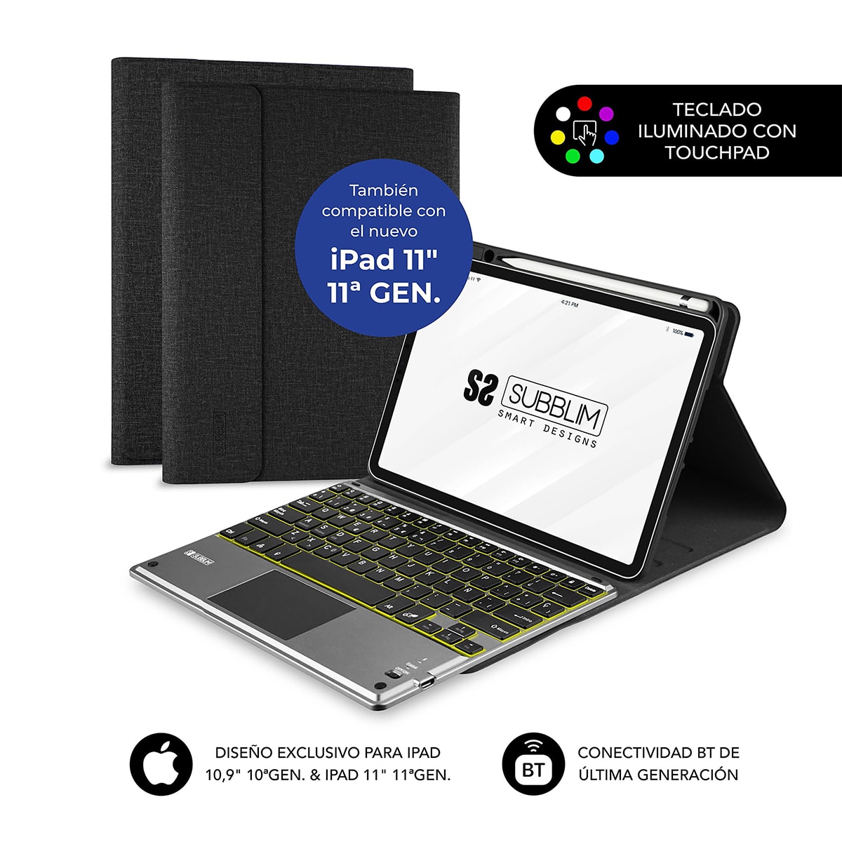 Teclado Bluetooth con funda Subblim Keytab Pro para iPad 11" / 10,9" Negro-2
