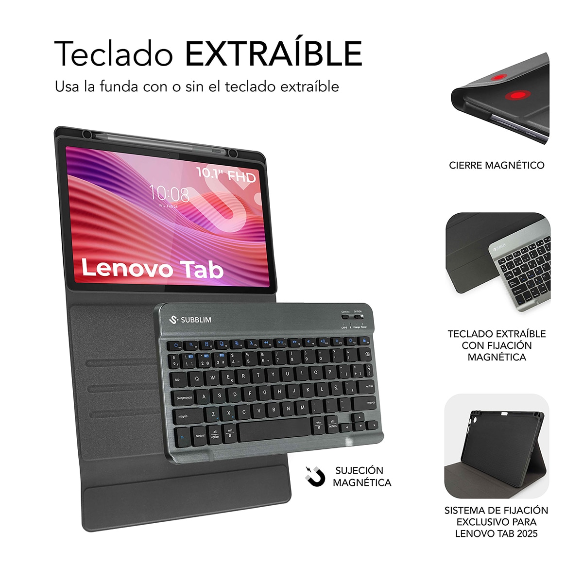 Funda con teclado Subblim KeyTab Pro BT para Lenovo Tab 10,1? (2025) Negro-5