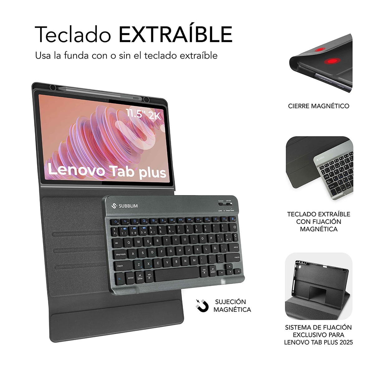 Funda con teclado Subblim KeyTab Pro BT para Lenovo Tab Plus 11,5? (2025) Negro-5
