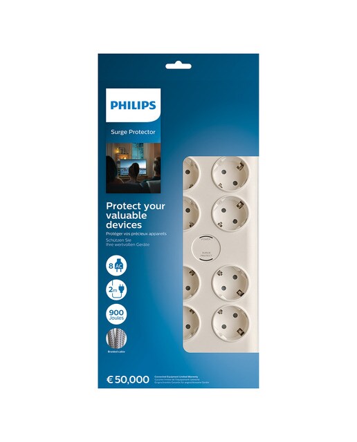 Regleta de protección Philips SPN7080WA, 8 enchufes Blanco-2