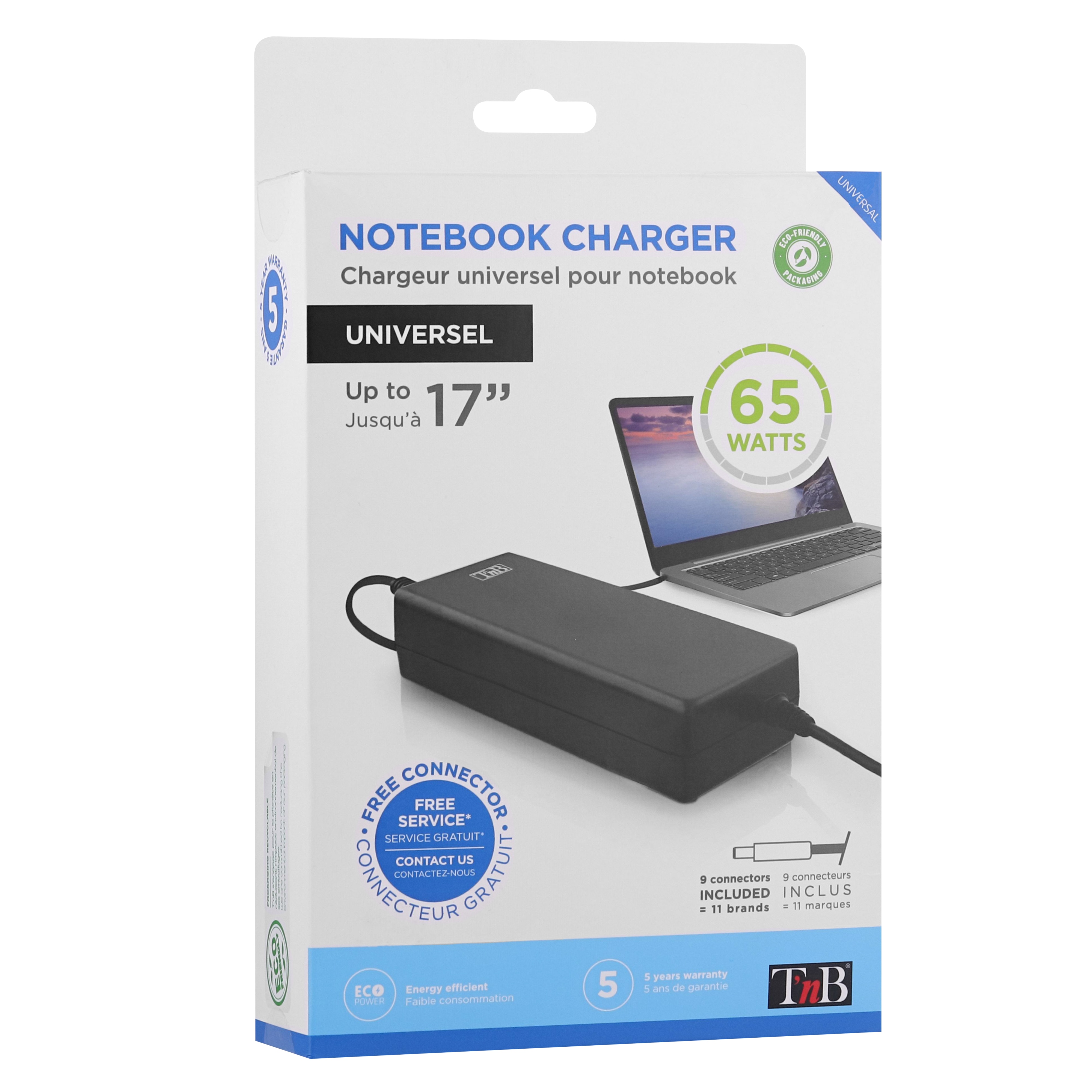Cargador universal T'nB 65 W / 19 V para portátiles Negro-2