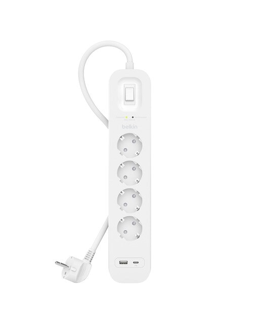 Regleta Belkin SurgePlus 4 Tomas, 1 USB-C y 1 USB-A - Blanco Blanco-1
