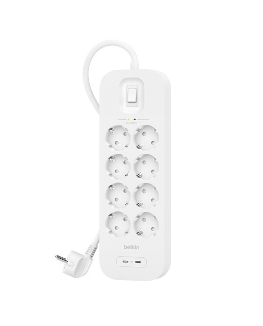 Regleta Belkin SurgePlus 8 Tomas, 2 USB-C Blanco-1